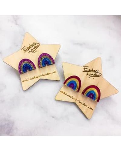 Esoteric London Rainbow Stud Earrings Glittery - Metallic