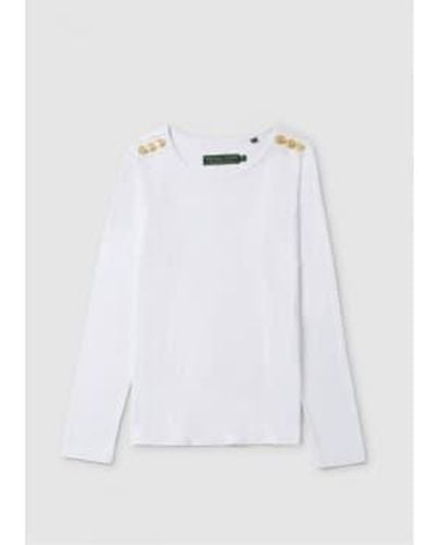 Holland Cooper Langärmliges damen-t-shirt mit rundhalsausschnitt in weiß