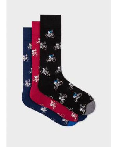 Paul Smith Pack Of 3 Red Black Rabbits Socks Os - Blue