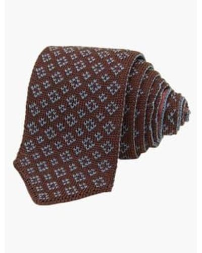 40 Colori Burgundy Small Diamonds Silk Knitted Tie Os - Brown