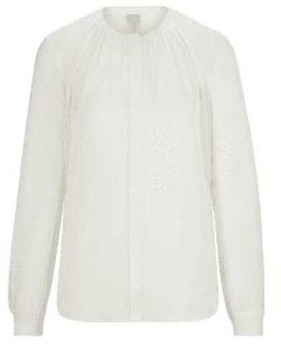 BOSS Biralana Silk Grandad Collar Shirt Col 674 Bright Size 12 - Bianco