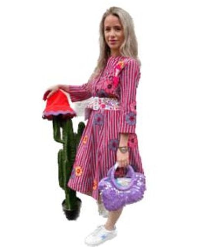 Nimo With Love Velvet Multi Striped Poppy Dress Size Small - Pink