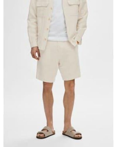SELECTED Mads leinen shorts pure cahsmere/weiß - Natur