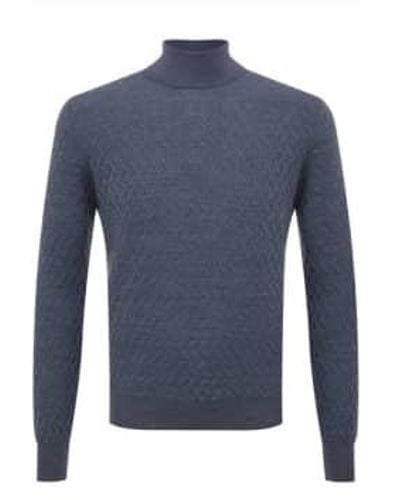 Canali Mid Roll Neck Wool Knitwear - Blue