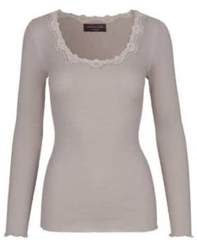Rosemunde Silk Top Long Sleeve W Lace Clay S - Gray