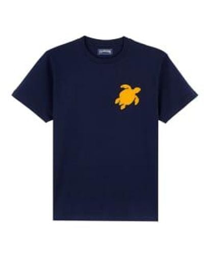 Vilebrequin Portisol-baumwoll-t-shirt mit schildkröten-aufnäher in marineblau ptsc4p86-390