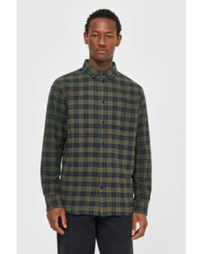 Knowledge Cotton Loose Fit Checkered Organic Cotton Flannel Shirt - Verde