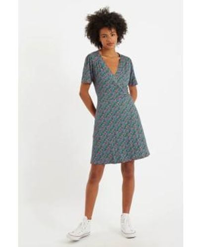 Louche Frankie Spring Bloom Wrap Mini Jersey Dress Uk8 - Blue