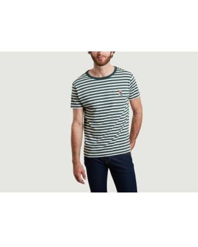 Maison Labiche Striped T Shirt With Dog Embroidery M - Blue
