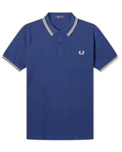 Fred Perry Slim fit twin tipped polo french & ice cream - Azul