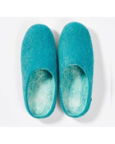 Soda Store Felties Hand-felted Slippers From Certified Production Wool - Blue