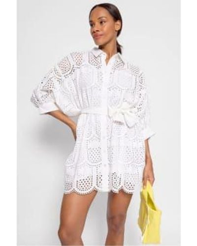 Sundress Florine In Pineapple Eyelet Shirt Dress - Bianco