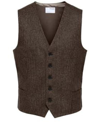 SELECTED Slim Isac Structure Waistcoat - Brown