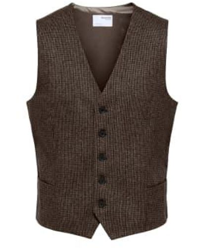 SELECTED Slim Isac Structure Waistcoat - Marrone