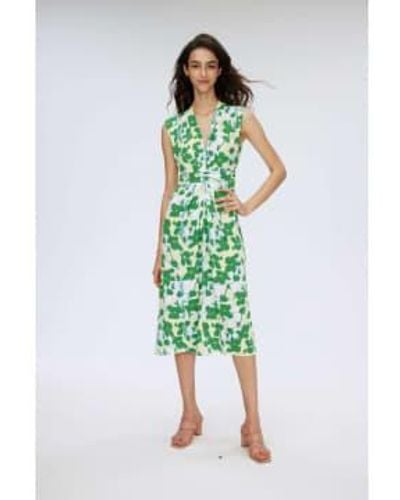 Diane von Furstenberg Livia Earth Floral V Neck Sleeveless Midi Dress 10 - Green