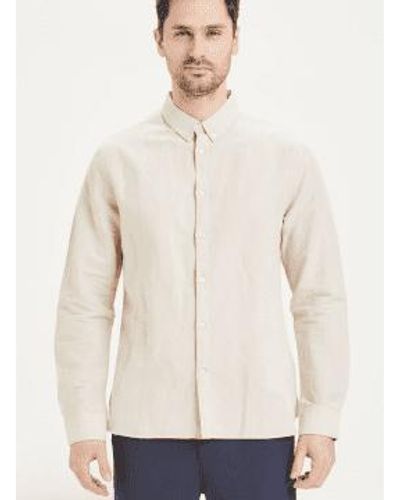 Knowledge Cotton 90803 Larch Ls Linen Custom Fit Shirt Light Feather Grey Xl . - White