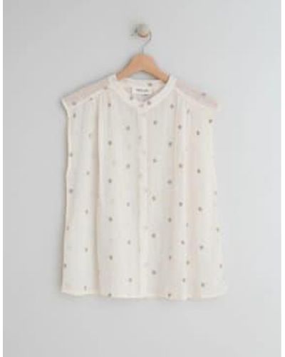 Every Thing We Wear Indi & Cold Cream Blouse Grey Embroidered Stars Cap Sleeve S - White