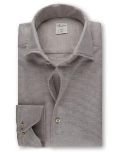 Stenströms Slimline Textured Flannel Shirt 7129018420220 - Grigio