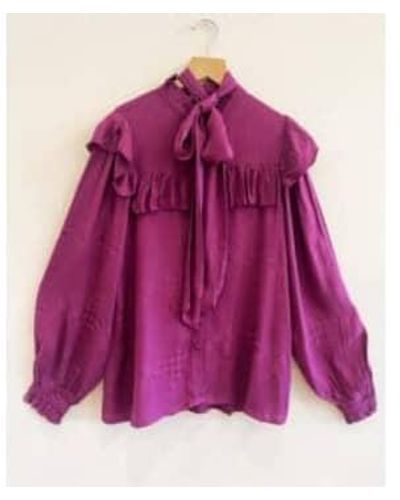 Suncoo Lorena Silky Pussy Bow Blouse Viscose - Purple