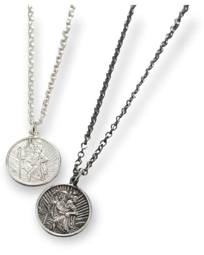 Posh Totty Designs Mens Oxidised Sterling Silver St Christopher Necklace - Metallizzato