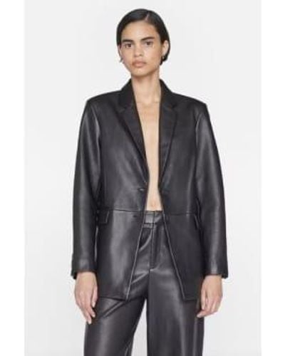 FRAME The Oversized Noir Leather Blazer M - Gray