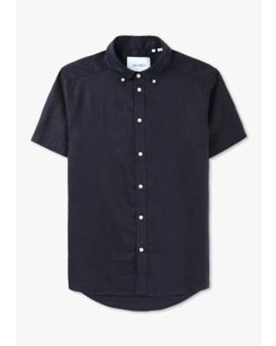 Les Deux Mens Kris Linen Short Sleeve Shirt In Dark - Blu