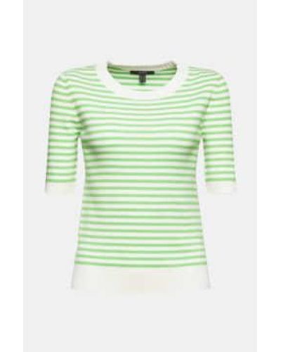 Esprit Sweater In Off With Green Stripe - Verde