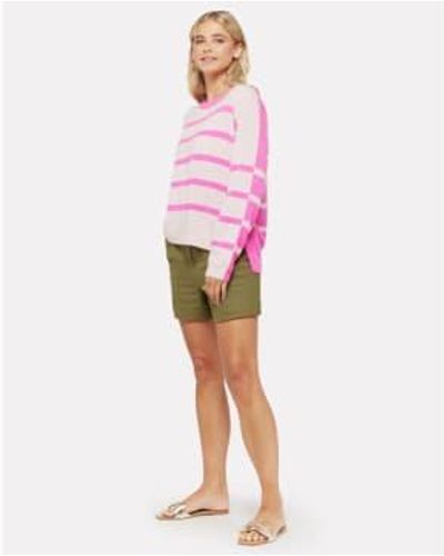 Brodie Cashmere Cherry Blossom Two Tone Stripe Jumper S - Pink