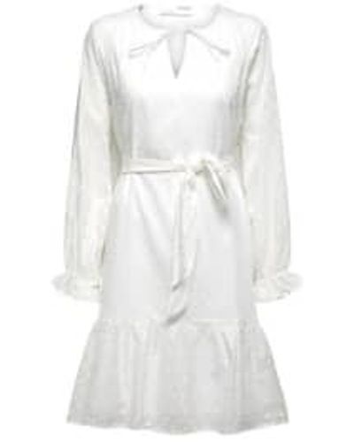SELECTED Slfskye Long Sleeve Knee Dress - White