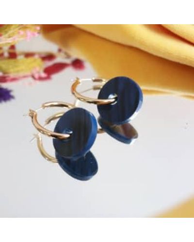 sept cinq Gold Plated Brass Creoles Earrings - Blue
