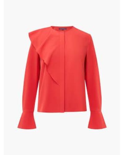 French Connection Camisa de crepé con volantes ligeros/rojo cálido