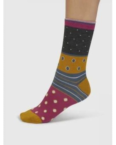 Thought Spw898 Rondel Spot And Stripe Bamboo Ankle Socks In Dark Marle - Multicolore
