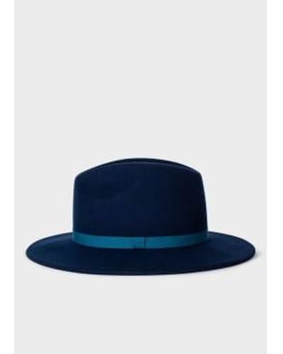 Paul Smith Navy Fedora Hat With Cobalt Band Medium - Blue