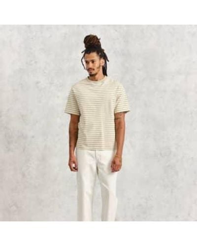 Wax London Dean T Shirt Textured Stripe Sageecru - Neutro