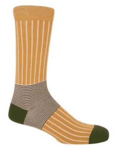 Peper Harow Mustard Oxford Stripe Socks One Size - Brown