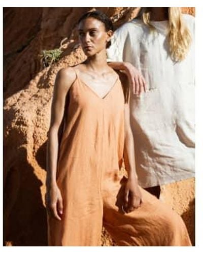 Beaumont Organic Ss23 Desmeana May Linen Jumpsuit In Sunset - Marrone