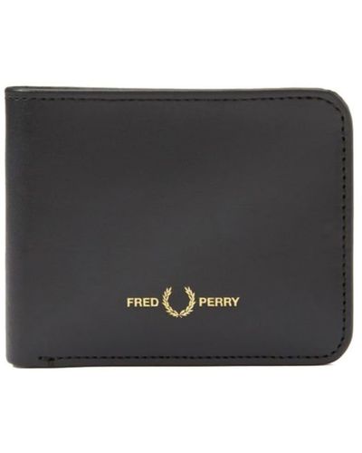 Fred Perry Burnished Leather Billfold Wallet Black - Negro