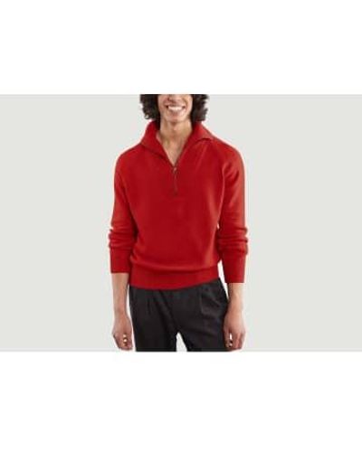 Tricot Cashmere Zip Neck Sweater Xl - Red