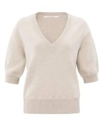 Yaya Soft Sweater With V Neck And Half Long Sleeves Or Gray Morn Melange - Bianco