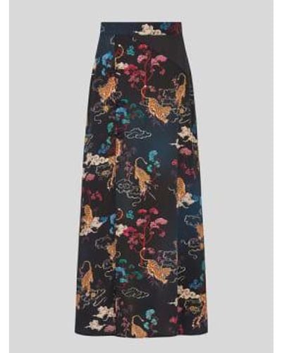 Hayley Menzies Black Courageous Tiger Print Side Split Silk Skirt - Blu
