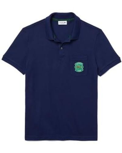 Lacoste Regular Fit Cotton Pique Pocket Polo Shirt M - Blue