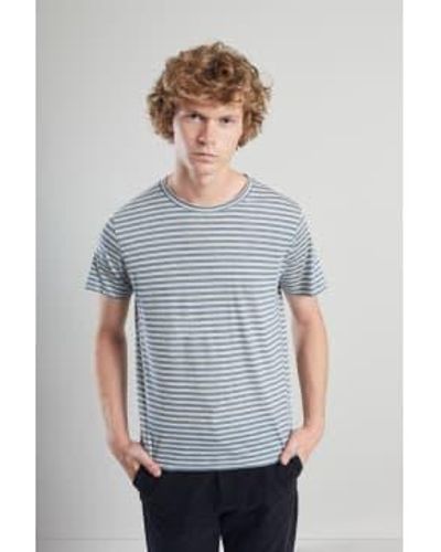 L'Exception Paris And Heather Gray Chambray Striped Organic Cotton T Shirt Xxl - Blue