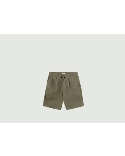 Knowledge Cotton Loose Shorts In Organic Linen - Verde