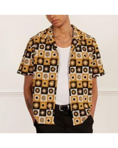 Percival Saurer patch kubanisches hemd braun mit schwarz - Mettallic