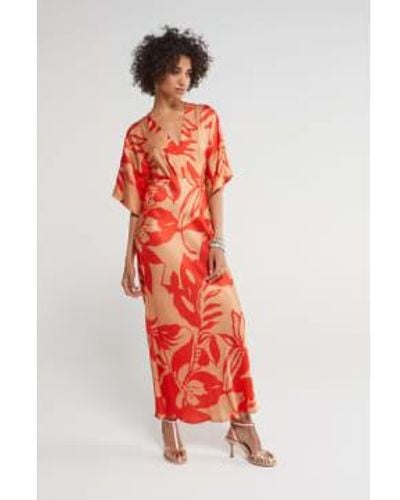 Ottod'Ame Oriental Dress Coral & Beige 40 - Red