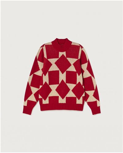 Thinking Mu Big Squares Ops Knitted Jumper - Red