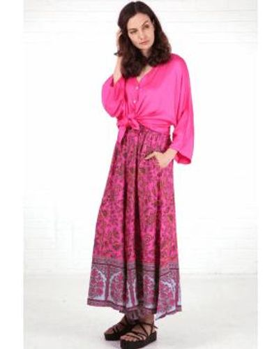 MSH Vintage Floral & Butterfly Print Wide Leg Palazzo Trousers - Pink