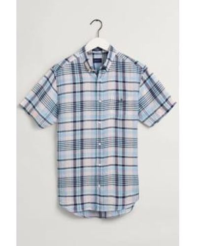 GANT Capri Regular Fit Madras Short Sleeve Linen Shirt Xxl - Blue