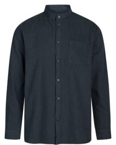 Knowledge Cotton 90891 Melange Flannel Stand Collar Custom Fit Shirt Total Eclipse - Blu