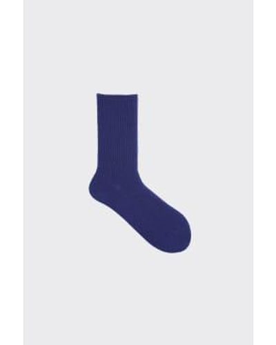 Tabio Premium Lambswool Ribbed Socks - Blu